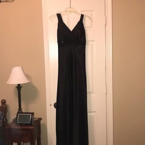 Black satin floor-length gown